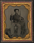 [Unidentified soldier in Union uniform with sword, Model 1859 Sharps carbine, and revolver]