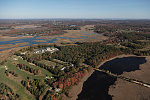 An October 2017 aerial view of the Prouts Neck peninsula along Saco Bay on the Atlantic Ocean, near Old Orchard Beach, Maine