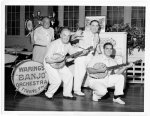 Fred Waring, Jr. (right), joins original members of his famous father's first musical group for a jazz session on the NBC-TV "Chevy Show" starring Fred Waring and The Pennsylvanians, Tuesday, July 24