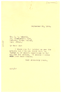 Letter from W. E. B. Du Bois to J. B. Dopwell