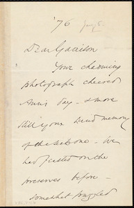 Thumbnail for Letter from Wendell Phillips, to William Lloyd Garrison, [January 6, 18]76