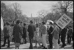 [Demonstrators with signs, one reading "Let his death not be in vain",  in front of the White House, after the assassination of Martin Luther King, April, 1968]