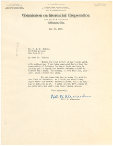 Letter from Will W. Alexander to W. E. B. Du Bois