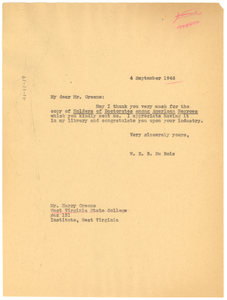 Letter from W. E. B. Du Bois to West Virginia State College