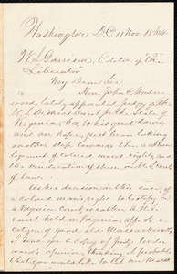 Letter from John Pierpont, Washington, D.C., to William Lloyd Garrison, 11 Nov[ember] 1864