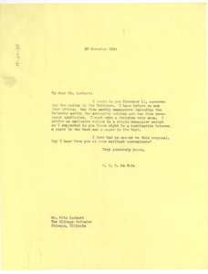 Letter from W. E. B. Du Bois to Chicago Defender