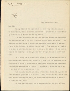 Letter from Francis Wayland, Providence, [Rhode Island], to William Lloyd Garrison, 1831 Nov[ember] 1