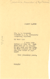 Letter from W. E. B. Du Bois to Oklahoma Association of Negro Teachers