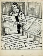 Another Proud Achievement: A printer holds the latest edition of the Teacher's Union's Teacher News. An Italian-American Supplement is added to the special issues for Negro History Week, the Jewish Tercentenary, the Puerto Rican Day Supplement, the Primer for New Teachers, and the Pension Primer