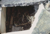 Bones inside an open grave at Lincoln Cemetery in Montgomery, Alabama.