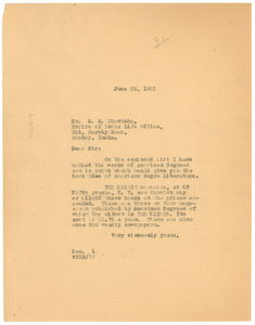 Letter from W. E. B. Du Bois to Minocher R. Bharucha