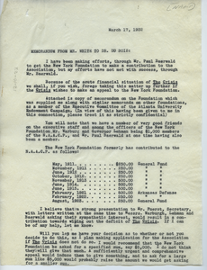 Memorandum from N.A.A.C.P. to W. E. B. Du Bois