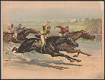 Thumbnail for [Horse race depicting four jockeys including one African American]