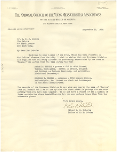 Letter from National Council of the Young Men's Christian Associations of the United States of America to W. E. B. Du Bois