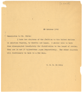 Memorandum from W. E. B. Du Bois to Walter White