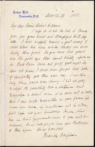 Letter from Frederick Douglass, Cedar Hill, Anacostia, D.C., to Robert Adams, March 23, 1888