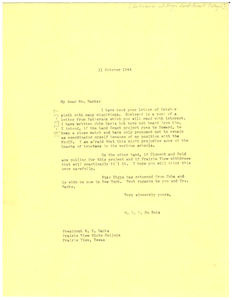 Letter from W. E. B. Du Bois to Prairie View State College