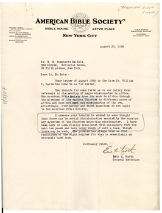 Letter from American Bible Society to W. E. B. Du Bois