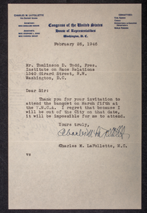 Letter to Tomlinson D. Todd from Charles M. LaFollette