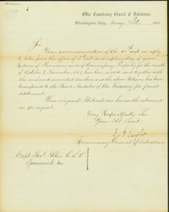 Letter signed I.T. Taylor, Commissary General of Subsistence, Office Commissary General of Subsistence, Washington City, to Captain Thomas Allin, Brunswick, Mo., May 30, 1864