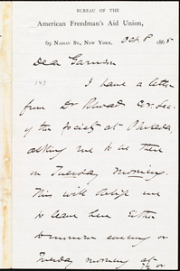 Letter from James Miller M'Kim, New York, [N.Y.], to William Lloyd Garrison, Oct[ober] 8 1865