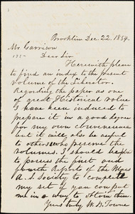 Letter from William Blanchard Towne, Brookline, [Massachusetts], to William Lloyd Garrison, 1854 Dec[ember] 22