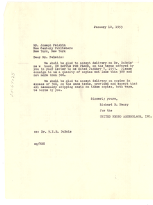 Letter from United Negro Assemblage to New Century Publishers