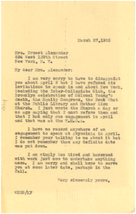 Letter from W. E. B. Du Bois to Lillian Alexander