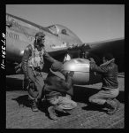 [Edward C. Gleed and two unidentified Tuskegee airmen, Ramitelli, Italy, March 1945]