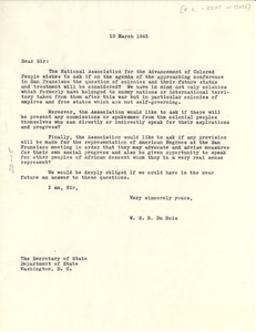 Letter from W. E. B. Du Bois to United States Secretary of State