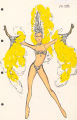 Costume design drawing, jeweled headdress and cuffs with yellow feathers, Las Vegas, 1981