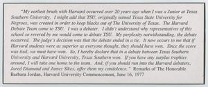 Remarks from Barbara Jordan During Commencement at Harvard University