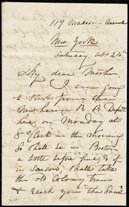 Letter from Maria Weston Chapman, 119 Madison Avenue, New York, to Ann Bates Weston, Saturday, Oct. 24th, [1857?]