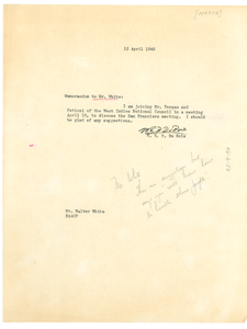 Memorandum from W. E. B. Du Bois to Walter White