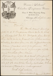 Letter from Frances Elizabeth Willard, Chicago, Ill[inois], to William Lloyd Garrison, 1877 Sept[ember] 20