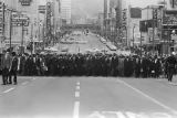 Marchers in downtown Birmingham, Alabama, on their way to a memorial service for Martin Luther King Jr. at the Jefferson County courthouse.