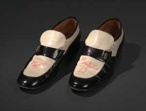 Pair of loafers worn and autographed by James Brown