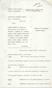 Answer of the Defendant Raymond Barrett, draft, 1985