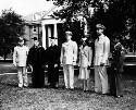 Commencement Day, Virginia State College. Left to right: General George A. Horkan, President L. H. Foster, Dr. Jackson Davis, Captian Melvin Jackson, Lt. Minnie Patterson, Lt. Robert Weaver, and Sgt. David Goodwyn