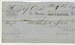 Receipt for payment from John Cocke to steamer, Advance, May 28, 1857