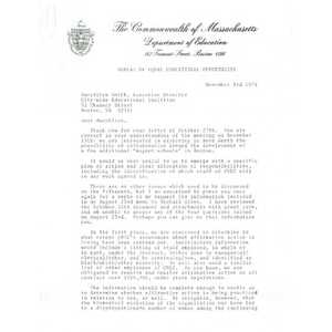 Letter, Bureau of Equal Educational Opportunity to Mary Ellen Smith, November 3, 1976.