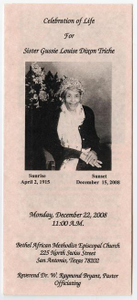 Funeral Program for Gussie Louise Dixon Triche, December 22, 2008