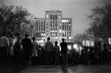 Nighttime voter registration rally in front of the Jefferson County Courthouse in downtown Birmingham, Alabama.