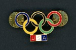 Olympic pin used by Laurie Lewis (Havel) as a member of Team USA volleyball at the Mexico City Summer games, 1968