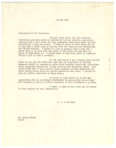 Memorandum from W. E. B. Du Bois to Walter White